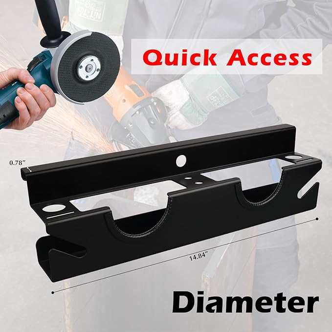 MUTUACTOR Power Tool Organizer,Heavy Duty 2 Bay Angle Grinder Stand Storage Rack,Quick Access Angle Grinder Rack,Anti-slip Power Tool Holder with Cord Hanger for Cutters Polishers Garage and Workspace