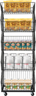 Retail Display Rack 5-Tier Market Merchandise Display Shelf Fruit Storage Shelf Vegetable Snack Basket Retail Store Supplies with Wheels for Home Store Market (18" D X 19" W X 55" H- Black)