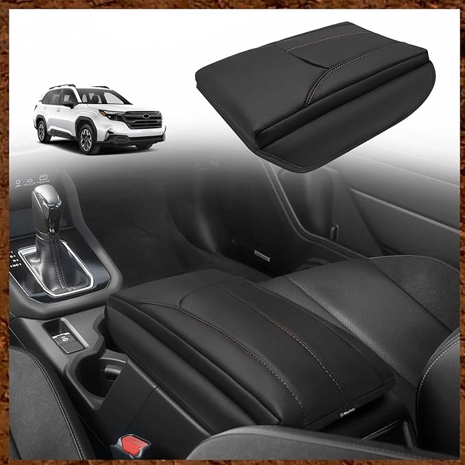 Muslogy Center Console Cover 1-Inch Extra Thick Armrest Pad Compatible with 2025 Subaru Forester Accessories Arm Rest Cushion Padding Anti-Scratch Middle Console Leather Armrest Lid Protector