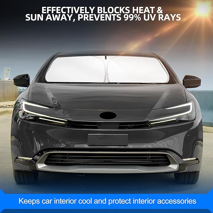 Windshield Sun Shade for Toyo-ta Prius (NOT for Prius C or Prius V) 2023-2025 Foldable Sunshade Custom Fit Front Window Car Interior Accessories Protector Blocks UV Rays