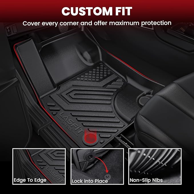 LASFIT Floor Mats and Cargo Liner for Ford Escape Gasoline 2020-2025(NOT for Hybrid Models) All Weather Protector TPE Custom Fit Car Floor Liners, 1st & 2nd Row & Trunk Set, 4PCS Black