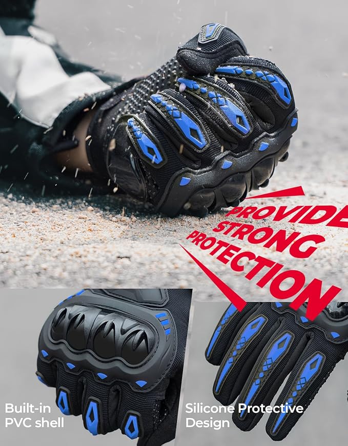 KEMIMOTO Motorcycle Gloves for Men/Women, Touchscreen Dirt Bike Gloves with Shell, Anti-Slip for Motorbike, Riding, Racing, Cycling, Dirt Bike, ATV, UTV, Motocross, BMX, Hiking