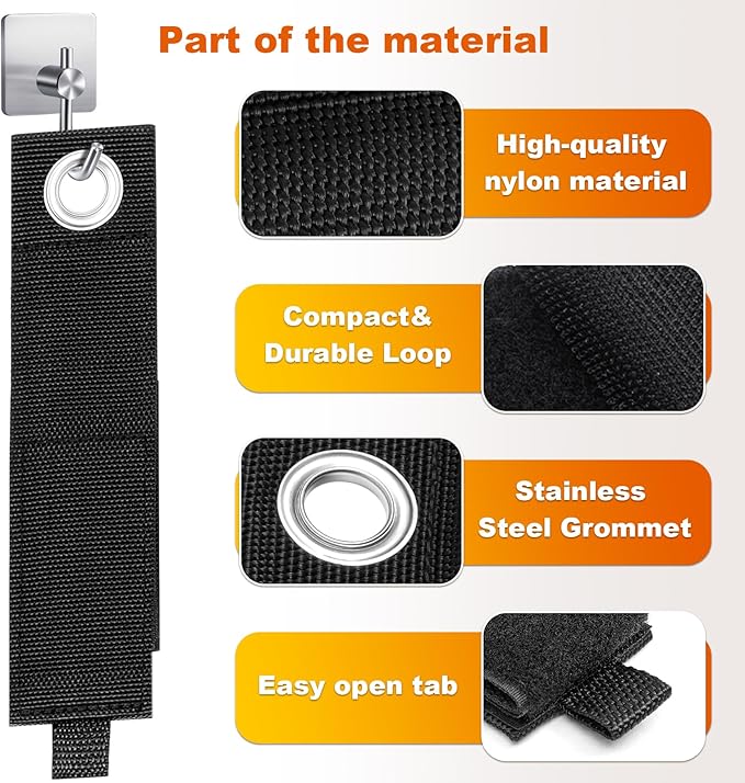 Heavy-Duty Storage Straps，Extension Cord Holder Organizer Variety Pack Holds 55lbs，Fit Easily on Hooks or Nails ， Perfect for Garage Organization 3-pk 10",14" and 18", Black (9, BLACK)