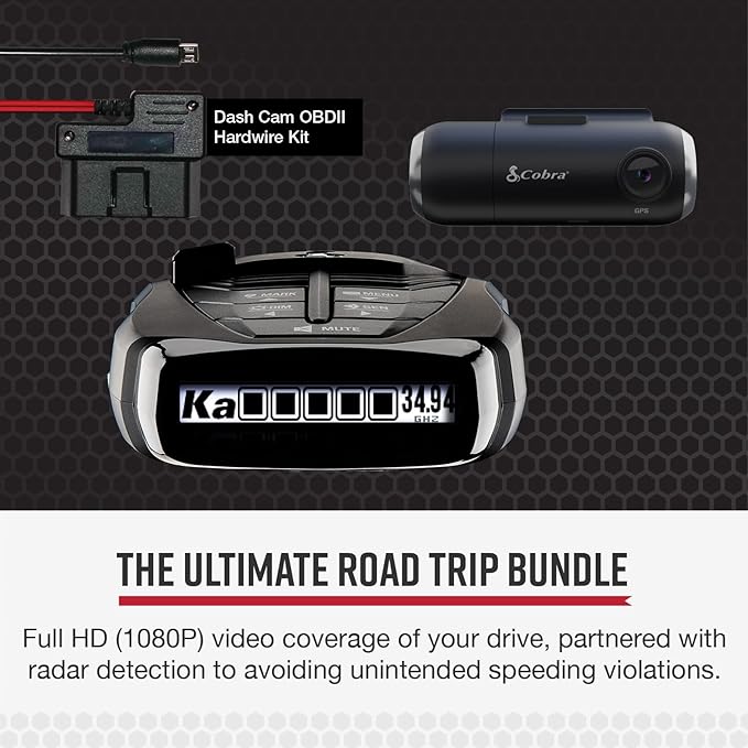 Cobra RAD 480i Radar Detector & SC 201 Smart Dash Cam + 2.5A OBD Port to Micro USB DIY Easy Hardwire Kit: Long Range Rapid Radar Detection, Full HD 1080P Video + 16GB SD Card, Built-in WiFi & GPS