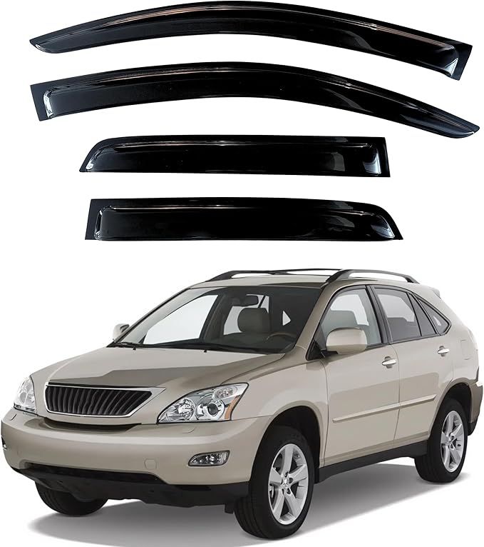 KPY Window Visor Compatible with Lexus RX330 RX350 RX400h 2004-2009, 4PC Rain Guard Side Window Vent Deflectors Tape-On Style, 2004 2005 2006 2007 2008 2009