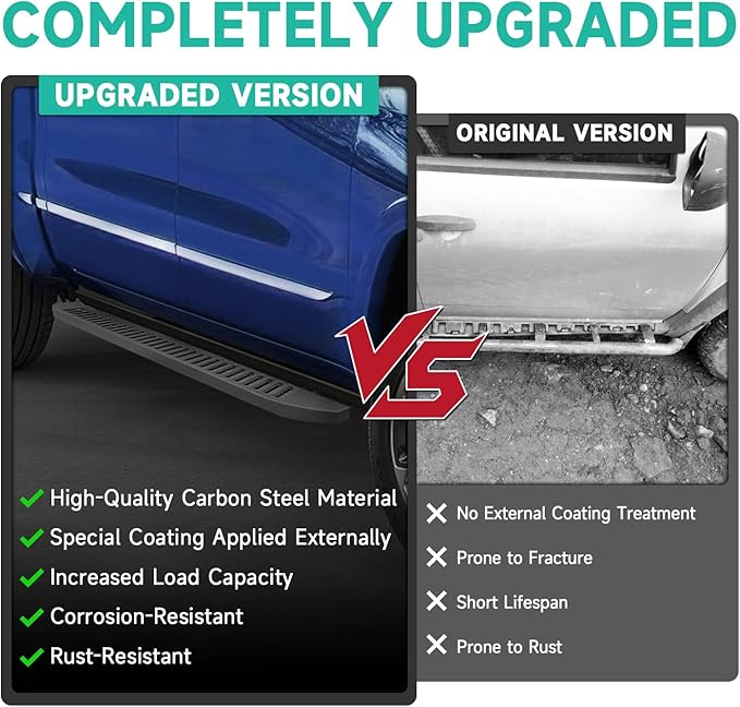 6'' Running Boards – Heavy-Duty Black Carbon Steel with Powder Coating – Compatible with 2019-2024 Silverado Crew Cab (Diagonal Slots)
