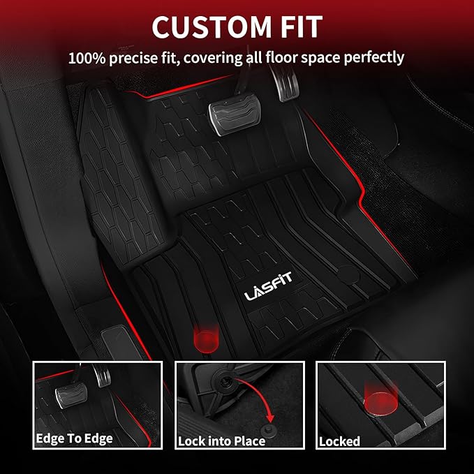 LASFIT Floor Mats Fit for Lincoln MKC 2019 2018 2017 2016 2015 TPE All Weather Floor Liners Custom Fit Car Mats 2015-2019 Accessories, 1st and 2nd Rows Floor Mats - Black