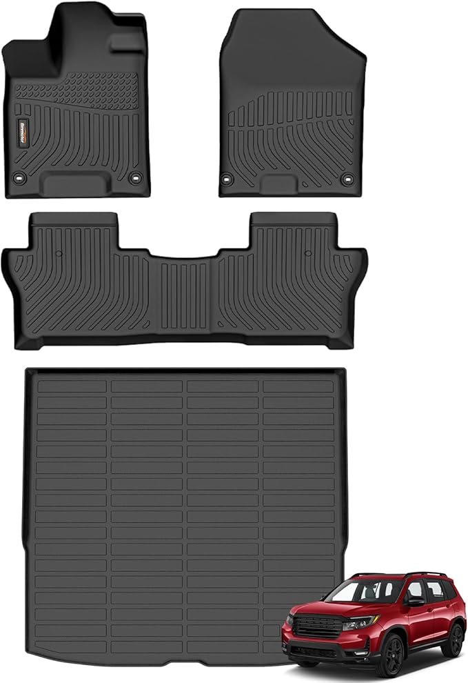 Binmotor-Floor Mats & Cargo Liner for Honda Passport 2019-2024 2025, All Weather Car Mat Rubber Mats Cargo Trunk Mat for Honda Passport Accessories-Black