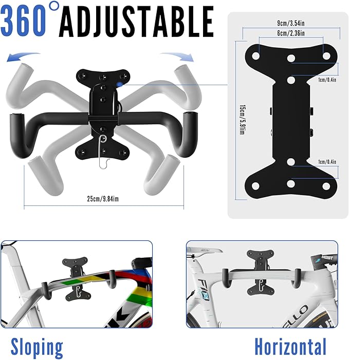 Bike Wall Mount Hanger - Adjustable Horizontal Bicycle Storage Rack for Garage and Home - Metal Hook Holder for Road, Mountain, and Hybrid Bikes