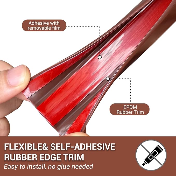 Rubber Edge Trim, Flexible Self Adhesive U Shaped Peel and Stick Edge Banding, 2-1/2"(63.5mm) U Channel Edge Protector, Edge Guards for Woods, Furnitures, 20Ft, Brown Color
