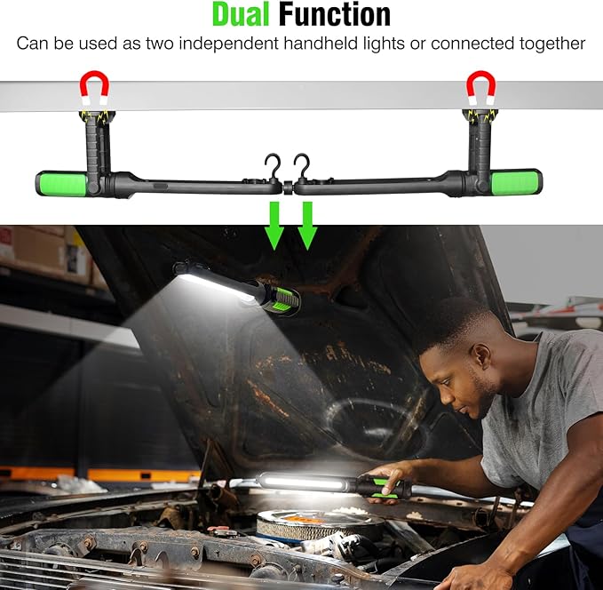 SYLSTAR Work Light for Mechanic, 2400LM LED, 4400mAh Rechargeable, Magnetic, Underhood Work Light with Hooks for Car Repairing/Inspection/Garage/Workshop/Emergency