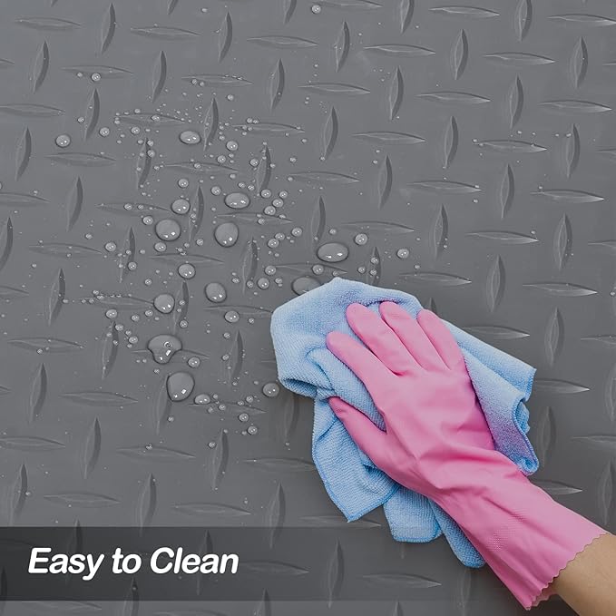 Garage Floor Mat, 4x8.2ft Diamond Rubber Plate Garage Flooring Rolls, Non-Slip Car Parking Mats Gray Floor Protector Mat for Garage Floor Under Car Trailer Truck