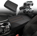 Muslogy Center Console Cover Compatible with Honda Pilot 2023 2024 2025, 2024-2026 Ridgeline/Passport Accessories Armrest Pad Lid Cushion Console Protector Vegan Leather Extra Soft(Black/Orange Trim)