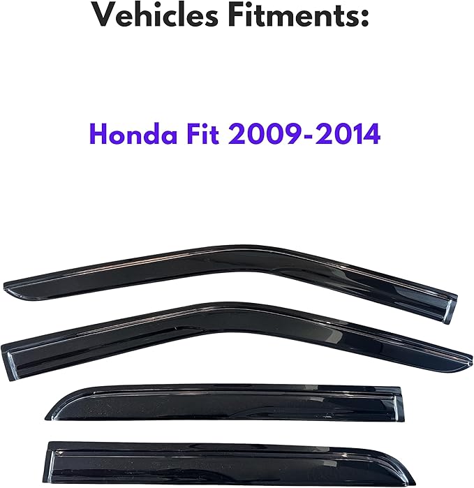 KPY Window Visor Compatible with Honda Fit 2009-2014, 4PC Rain Guard Side Window Vent Deflectors Tape-On Mugen Style, 2009 2010 2011 2012 2013 2014