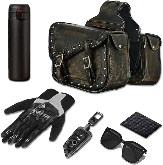 GARGOYLE BELLS Genuine Leather Motorcycle Saddle Bags Motorcycle Luggage Bag For Softails Sportsters Dyna ect