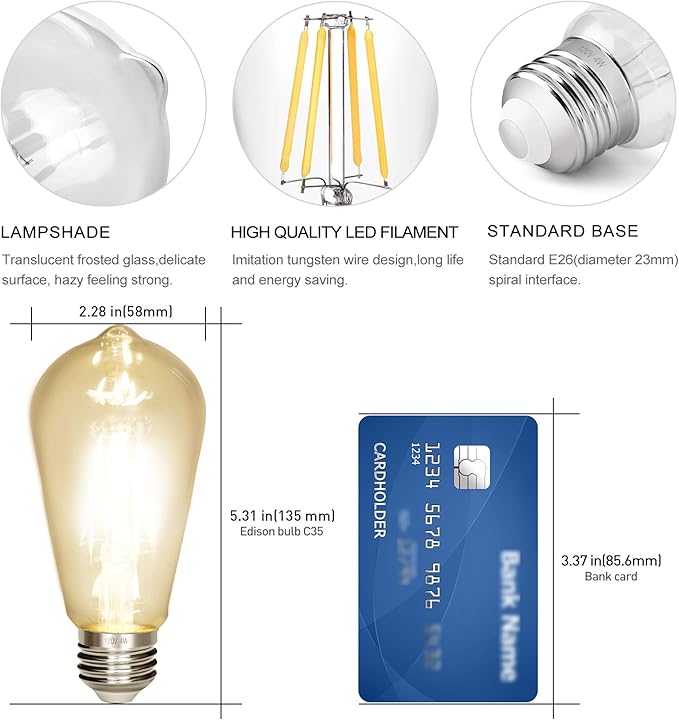 LED Edison Bulb 4W,Antique 40W Vintage Edison Bulb,E26 Light Bulb Non Dimmable Led Bulb 450 Lumens 2300K Amber Warm,Pack of 12