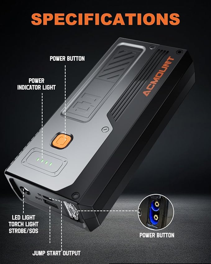 Car Jump Starter 4000A,Portable Car Battery Jump Starter for Up to 8L Gas & 6.5L Diesel Engines, 12V Jump Starter Power Pack with 3 Modes LED Light, USB Quick Charge