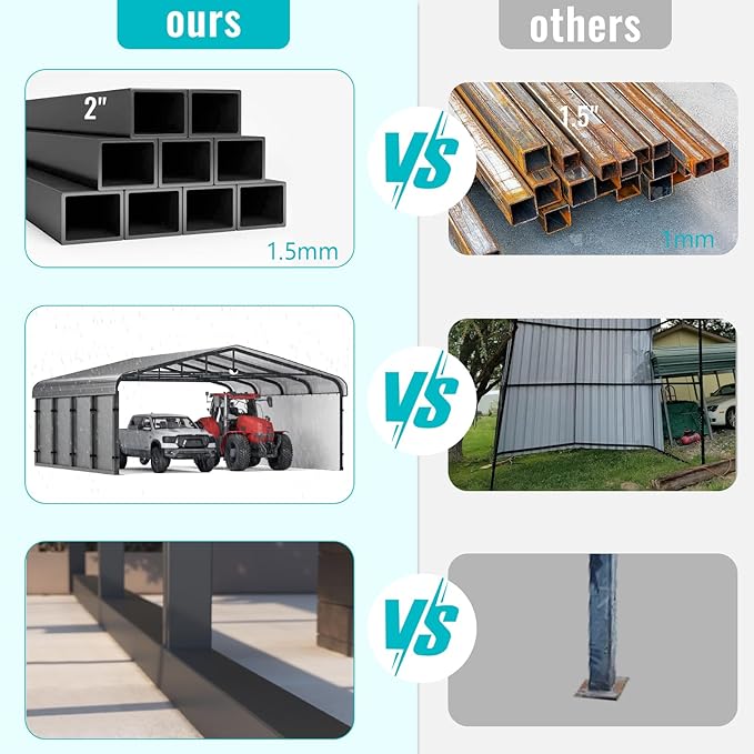 Metal Carport,Car Ports 20x20 Heavy Duty Metal for Snow,Car Tent Garage with Galvanized Metal Roof,Outdoor Two Car Carport All Weather