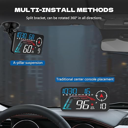 Hud Car Head Up Display G12 with HD LED Display for All Speedometer for All Speedometer Models, with Adaptive Light Sensing