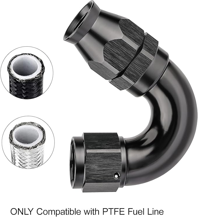 EVIL ENERGY 12AN 150 Degree PTFE One Piece Full Flow End Hose Fitting Aluminum Black