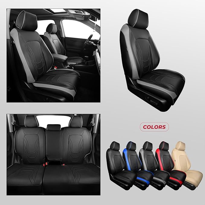 FREESOO Seat Covers for Honda CRV, Custom Fit Car Seat Covers for CRV LX EX EX-L Sport Touring Special Edition Trailsport Hybrid & Gas 2023 2024 2025 2026, Waterproof Leather Full Set, Black & Gray