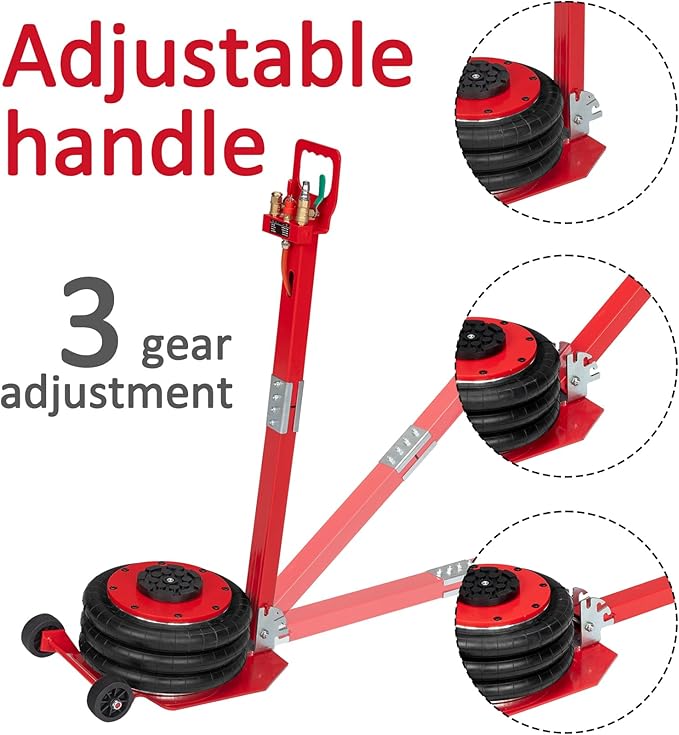 Air Jack 3 Ton/6600 lbs Airbag Jack Pneumatic Jack Lift Up to 15.75 Inch 3-5S Fast Lifting Air Bag Jack for Garage Cars Trucks with Adjustable Long Square Handle Red