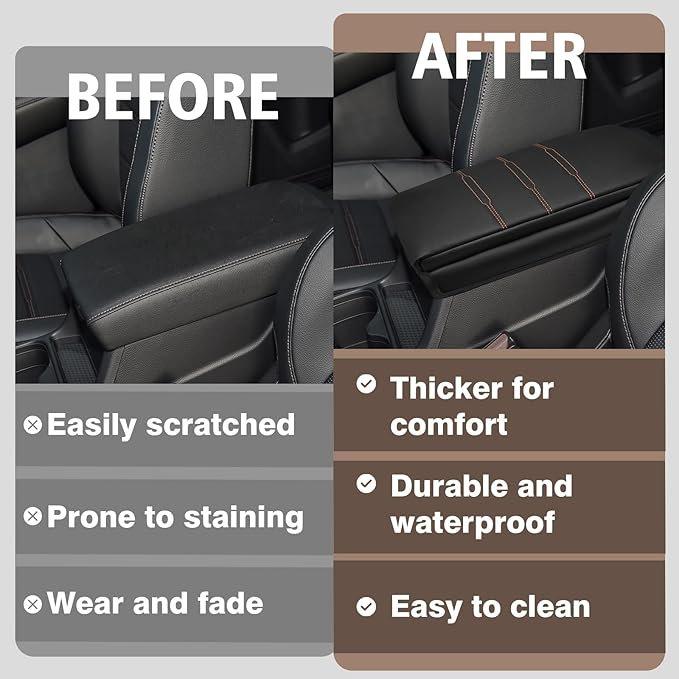 Muslogy Center Console Cover Extra Thick Armrest Pad Compatible with Honda CR-V 2023+ & CRV Hybrid Accessories Arm Rest Cushion Padding Anti-Scratch Middle Console Pad Leather Armrest Lid Protector