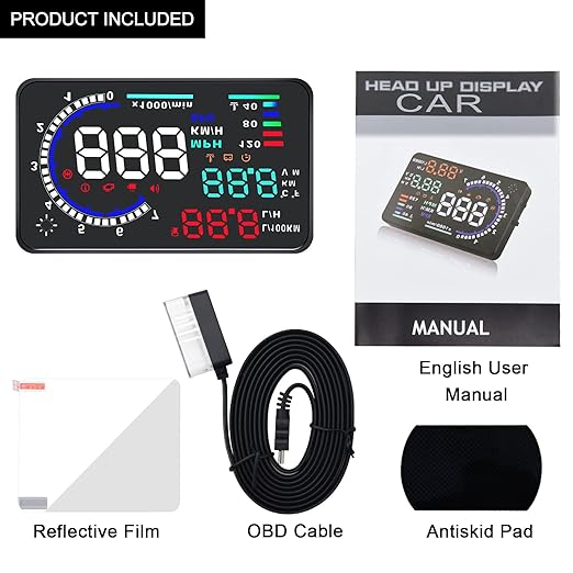 KAOLALI A8 HUD Display 5.5" Dash Screen Projector OBD2 Auto Gauge RPM MPH Speedometer Overspeed Warning Fuel Consumption Temperature Speed Heads Up Windshield Display Multiple-Color Bright for Cars