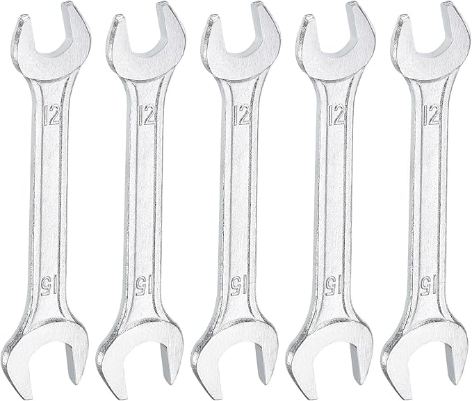 HARFINGTON 5pcs Double Open End Wrench 12mm x 15mm Metric 15 Degree Offset Angle Small Flat Head Wrench Galvanizing Open Ended Spanner for Automotive Repair Furniture Assembly