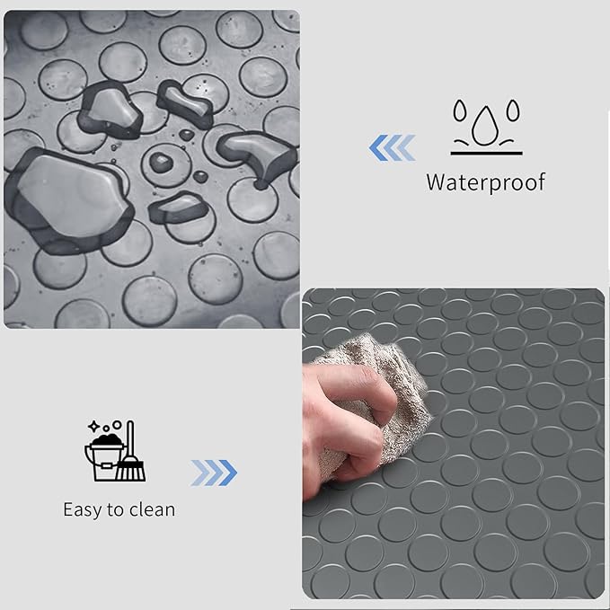 Premium Garage Floor Mat, Commercial Grade Heavy Duty Parking Mat for Garage Floor, Golf Cart Parking, Water/Stain Resistant Floor Runner (Grey Coin, 2 Rolls x 4 x 13 Feet)