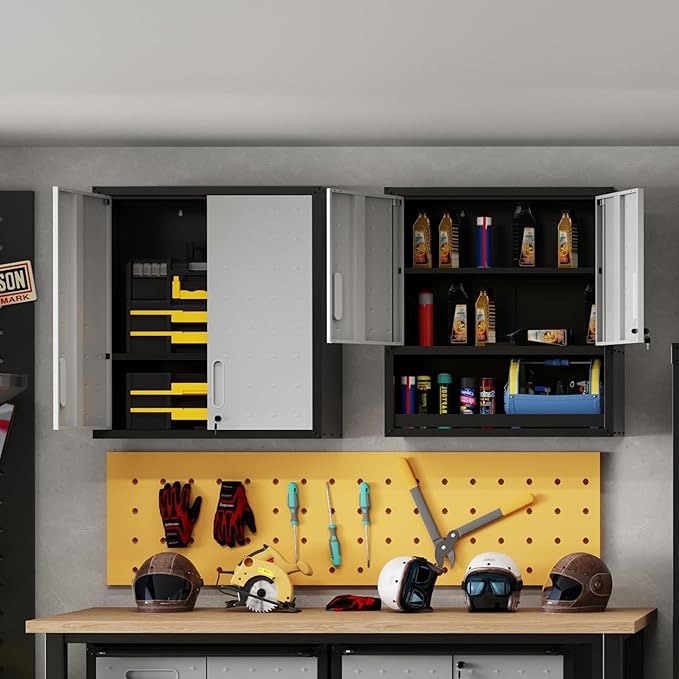 Garage Wall Cabinet,Metal Wall Cabinet with Doors and Adjustable Shelves,Steel Utility Wall Mounted Tool Cabinets for Home,Office,Kitchen,Warehouse