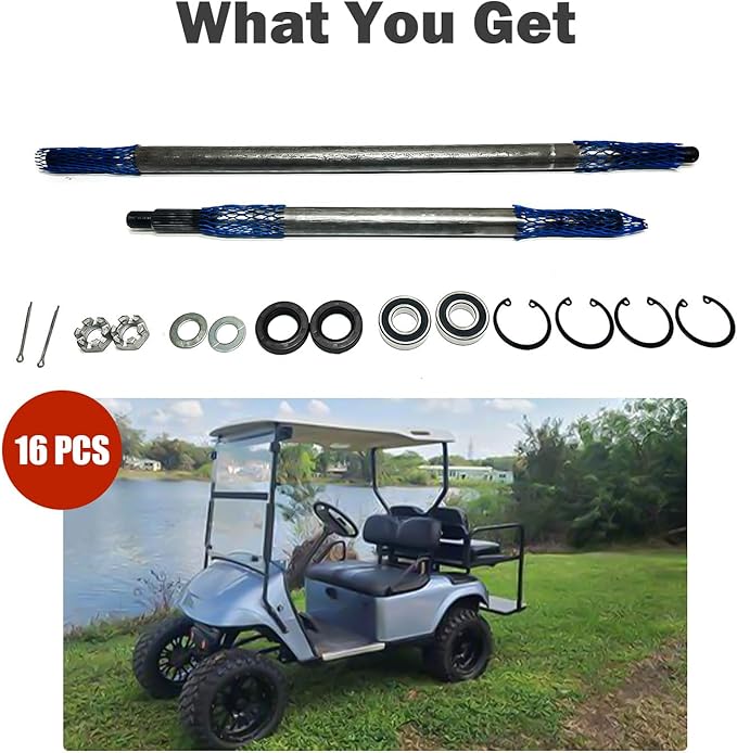 LOSTAR Golf Cart Driver/Passenger Side Rear Axle Shaft with Bearing Seal Kit Compatible with 1994-2013 EZGO TXT Medalist Replacement OEM# 20377G11 20377G12