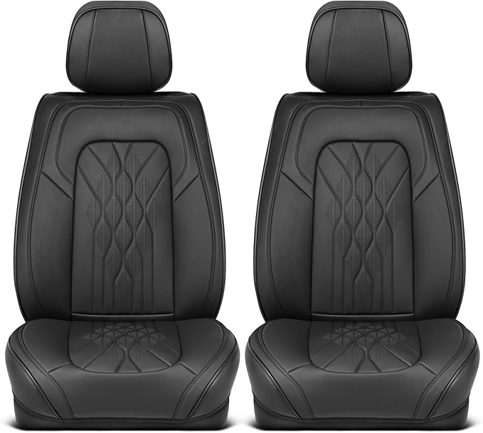 Elite Edition Faux Leather Seat Covers for Cars, Trucks, & SUV - 2 Black Car Seat Covers for Front Seats - Universal Fit Car Accessories Automotive Interior Cover Protector for Most Vehicles
