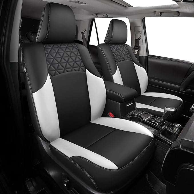 Seat Covers for Toyota 4Runner 2011-2024, Faux Leather Car Seat Cover Full Set, 2-Row-Only for 5 Seats Version-Blackwhite