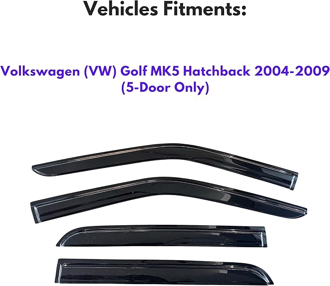 KPY Window Visor Compatible with Volkswagen (VW) Golf MK5 Hatchback 2004-2009, 4PC Rain Guard Side Window Vent Deflectors Tape-On Mugen Style, 2004 2005 2006 2007 2008 2009