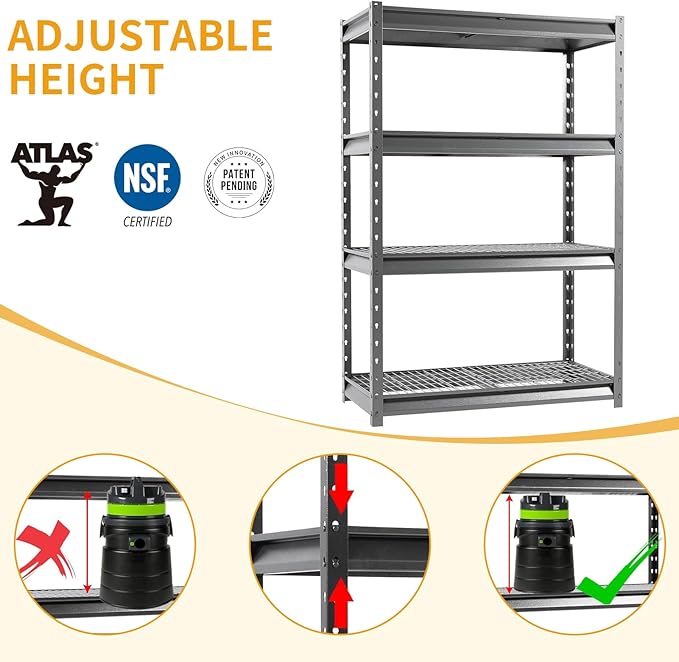 The Atlas 48" W Heavy Duty Garage Shelving Unit Load 12000 Lbs, 4-Tier Metal Shelves for Storage, Adjustable All Steel Industrial Shelf, 48" W x 24" D x 72" H, Grey