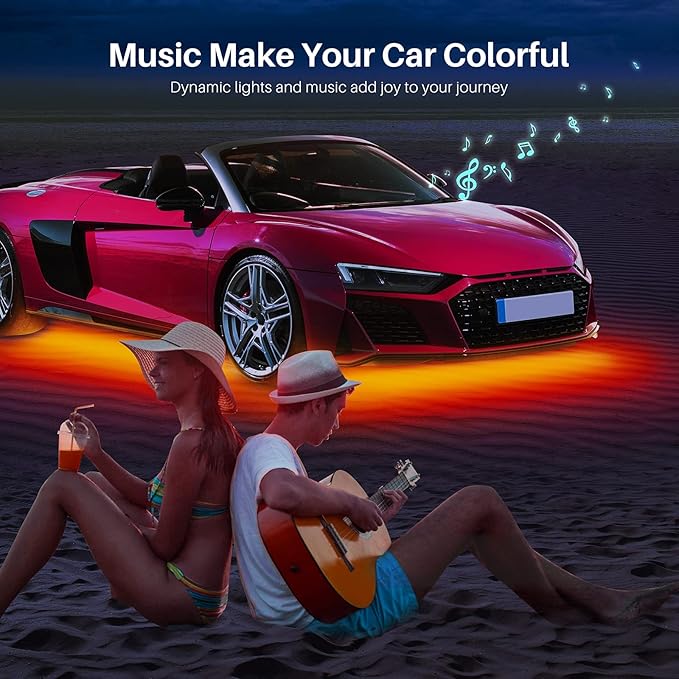 Underglow Kit for Car, Car Led Underglow Lights for Trucks with App and Remote Control, 16 Million RGB Colors, 29 Preset Modes, Music & DIY Mode, Under Car Led Lights Exterior for SUVs, Trucks, DV 12V