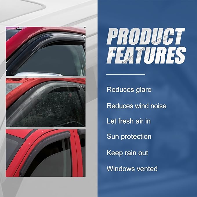 Auto Dynasty 4Pcs Carbon Fiber Pattern Window Visors Compatible with 2007-2012 Acura RDX, Tape-On Front & Rear Window Deflectors Rain Guards Sun Wind Air Side Vent Shade, Glossy Black