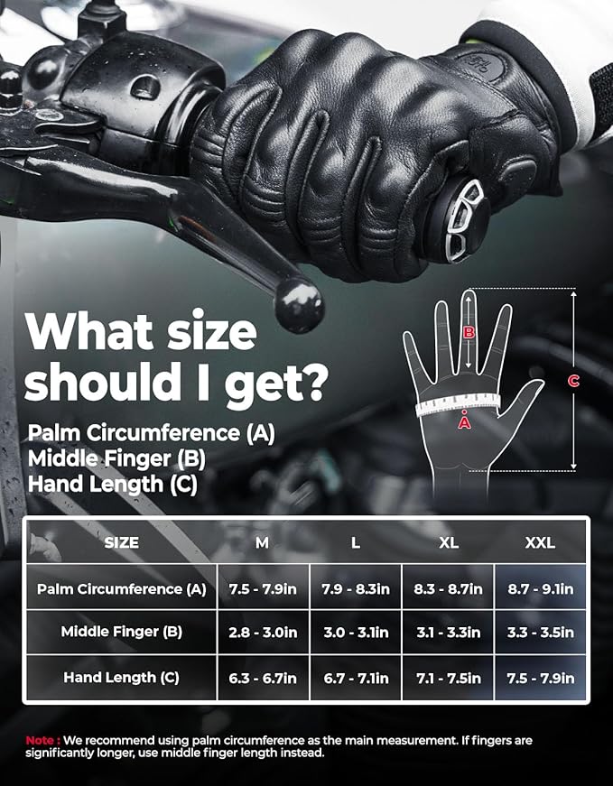 KEMIMOTO Motorcycle Leather Gloves, Sheepskin Protective Gloves for Men and Women, Touchscreen Compatible, Hard Knuckle，Gear for Motorcross Racing Cycling