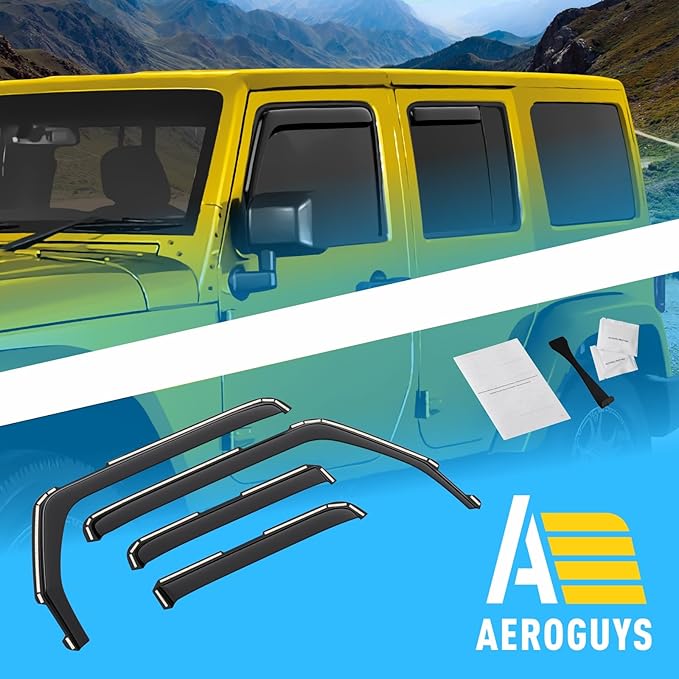 Extra Durable Window Deflectors in-Channel Window Visors Rain Guards Fit for Jeep Wrangler JK 2007-2018, Sun Visors, Wind Vent for Shades, Exterior Car Accessories - 4pcs. AG0263