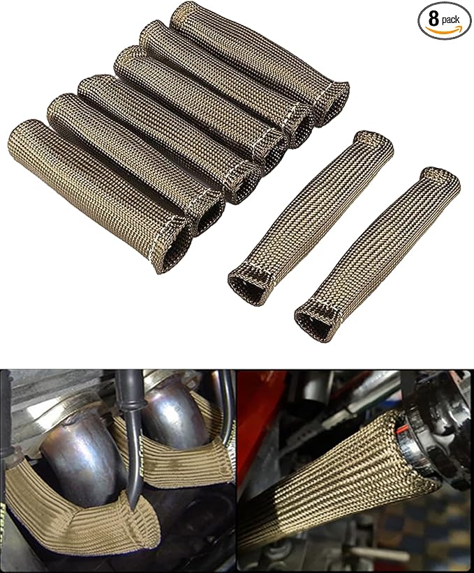 Spark Plug Wire Heat Shield - 8 PCS 2500° Spark Plug Heat Sleeve, 6 Inches Spark Plug Wire Boots Protector Protection Cover Replacement for LS1 / LS2 SBC BBC 350 454 Car Truck, Titanium