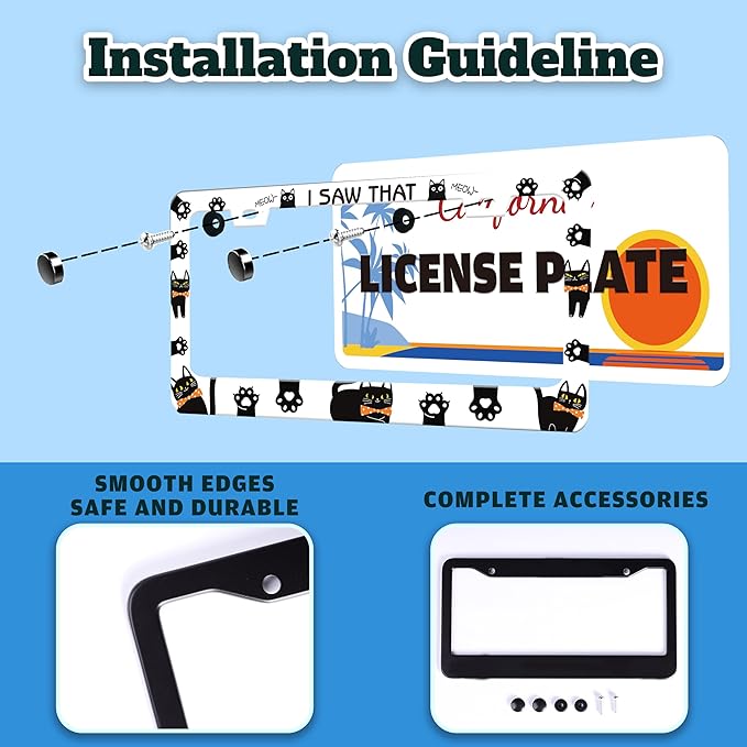 Cat License Plate Frame I Saw That Cat License Plate Holder Paw Animal for Front or Rear Car Tags Stainless Steel Funny Car Decoration with Screws 6.3 X 12.2 in