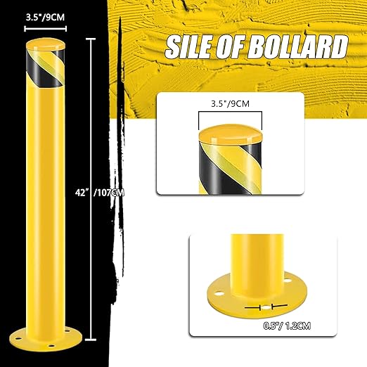 Safety Bollard Post, Steel Bollards,Parking Bollard, Yellow Powder Coated Safety Parking Barrier Post, for Traffic Sensitive Areas (12, 42"H*3.5"D)