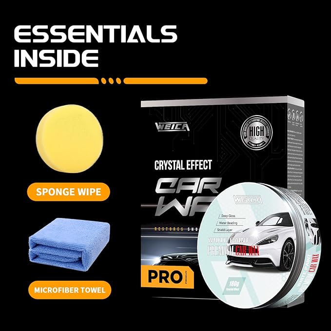 Car Wax for Light & Metallic Cars | White, Silver, Pearl | Anti-Yellowing Carnauba | 90° Water Beading & UV Shield