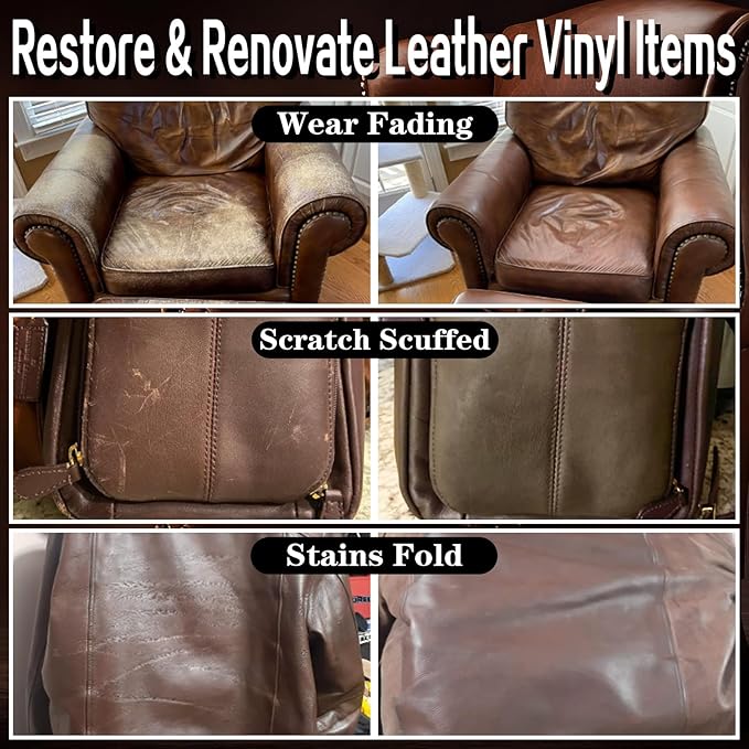 Leather Recoloring Balm Dark Brown Leather Dye Vinyl Paint Car Interior Seat Furniture Couch Recliner Chair Boots Jacket Shoes Bag Purse Belt Color Restorer Fade Stain Scratch Remover Repair Kit