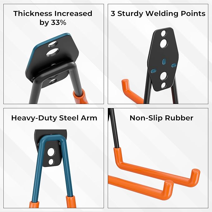 BONTEC Heavy Duty Garage Hooks, Anti-Slip Coated Black Steel with Strong Load Capacity, Multi-Sized U and J Hooks, Easy Wall Mount for Garage, Garden, Workshop (Orange, 14 Pack)
