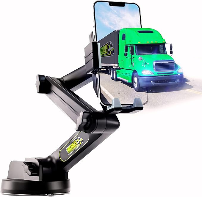 Phone Mount for Truck Phone Holder for Truck - Heavy Duty Super Suction Cup, Mobile Device Holder Dashboard Window 16.9 inch Long Arm & Stable, iPhone & Samsung Compatible, Semi Trucker, Gray