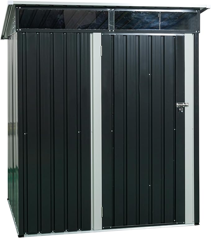 Metal 5x3 FT Garden Storage Shed, Outdoor Small Shed with Sloped Water-Resistant Roof and Lockable Door for Backyard, Patio,Garage and Bike Storage Black