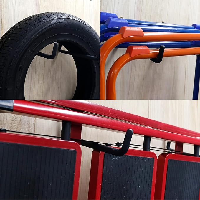 HUHOLE Ladder Hooks 4 Pack Wall Hangers - Ideal for Garage Storage: Ladder, Chair, Cord, Hose, Wheelbarrow