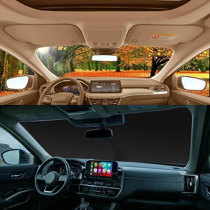 Car Windshield Sun Shade 5 Layers Thick for Ford Ranger 2019-2024 2025 Pickup Truck - Front Window Sunshade Sun Visor Accessories - Protector Vehicle Reflect UV Sun and Heat